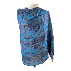 Bufanda estilo Southwestern azul y púrpura envolvente flecos rayón metálico nueva con etiquetas - Imagen 1 de 5