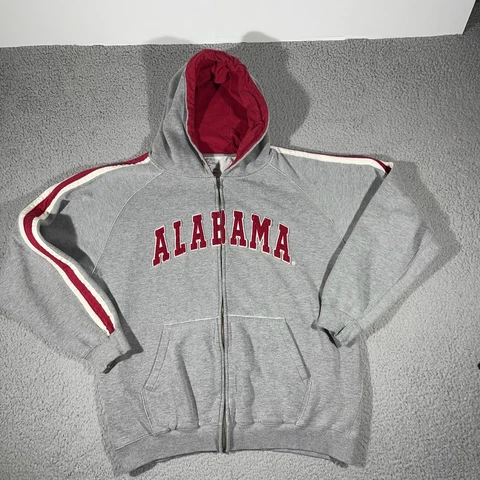 Alabama Crimson Tide Hoodie Mens Large Gray Pockets Full Zip Jacket Sweater NCAA Cover