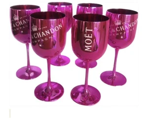 Set of 6 Moet & Chandon Champagne Shiny Pink Acrylic Goblet Glass - Reusable - Picture 1 of 8