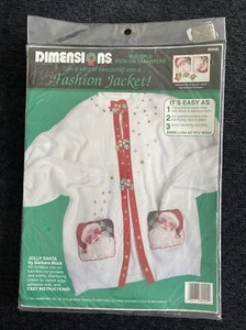 NEW 1992 Dimensions Iron-On Transfer Fashion Jacket Kit 80045 Jolly Santa 9701 - Picture 1 of 4