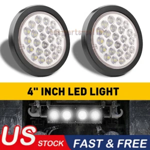 Pair 4 Inch Round 24 LED Reverse Backup Tail Lights Trailer Truck Clear Lens 12V - Picture 1 of 10