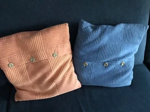 ♥️ 2 Sofakissen 35 x 35 blau orange Kissen Couch - Bild 1 von 2