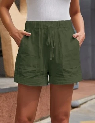 Women Casual Shorts Drawstring Comfy Elastic Waist Summer Shorts with Pockets - Image 1 of 3