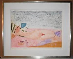 "Artista malasio listado Eng Tay Firmado Grande Grabado Original Aguatinta ""Playa"" - Imagen 1 de 9