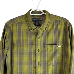 ExOfficio Mens Button Down Flannel Shirt Medium Plaid L/S Cotton Blend Stretch - Picture 1 of 6