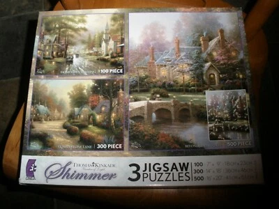 NEW Thomas Kinkade Shimmer 3 JIGSAW PUZZLES Hometown, Cobblestone, Spring Gate - Image 1 of 2