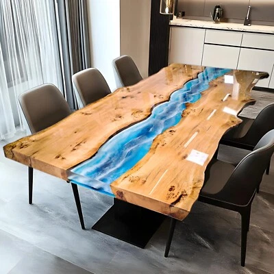 Customizable Live Edge Poplar Epoxy Resin Kitchen Table Top | Blue Ocean Design - Image 1 of 4