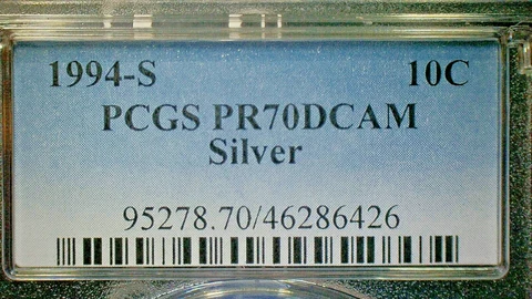 4th of JULY SALE EXTENDS--U.S. UNC. 1994-S PCGS PR70DCAM SILVER DIME-KM#195b Cover