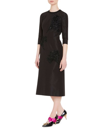 Abito Prada nuovo con etichette impreziosito da perline faille cocktail nero taglia 40 $4750