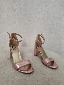 G By Guess Shantel Sandals Women7.5 Pink Metallic Open Toe Ankle Wrap Block Heel - Picture 1 of 21