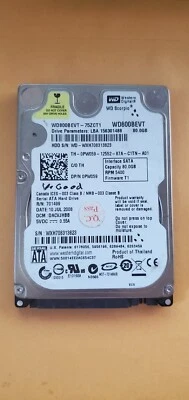 WD800BEVT 80GB 7200rpm SATA I 2.5" 9.5mm Hard Drive Tested Wiped (zeros) - Image 1 of 2