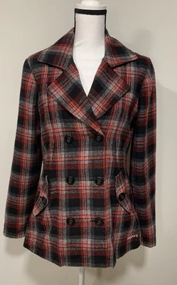 Chaquetón Billabong Mezcla Lana Y2K Academia Preppy Mujer XL Rojo Negro Cuadros Foto 1 de 3