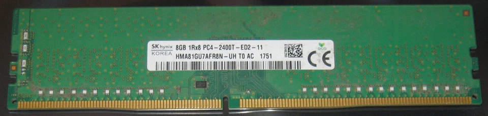 8GB HYNIX RAM DDR4 PC4-2400T PC4-19200E DIMM 288-pin HMA81GU7AFR8N-UH T0 AC ECC - Bild 1 von 1