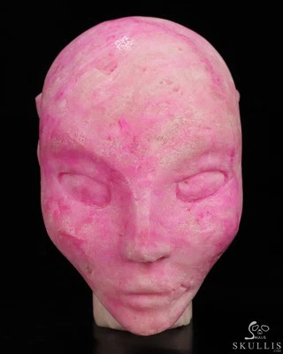 Calavera de cristal alienígena de hada tallada a mano aragonita rosa de 3,5" Foto 1 de 4