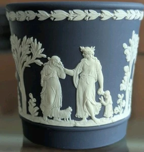Wedgwood of England Vintage Jasperware Portland Blue Cup White Raised Art Scene - Picture 1 of 21