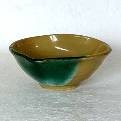 Японская винтажная чаша Yuzamashi Katakuchi посуда агано керамика бежевая зеленая сенча - Изображение 1 из 4