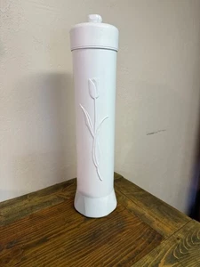 Vintage Toilettenpapierhalter Kanister mit Deckel Retro Bad Blasform Rose Weiß - Bild 1 von 4