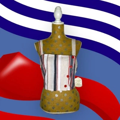 Blusa ALTAR'D STATE $49 vermelha off white azul CROP 100% ALGODÃO listrada feminina grande - Imagem 1 de 4