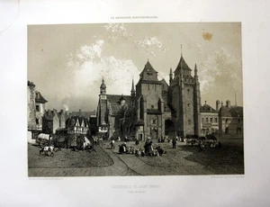 1870 Cathedrale Saint-Etienne Saint-Brieuc Bretagne France estampe Lithographie - Bild 1 von 1
