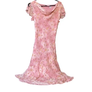 Jaclyn Smith klassisches rosa Blumen Midikleid Wasserfallausschnitt Rüschensaum Größe 8 feminin - Bild 1 von 9