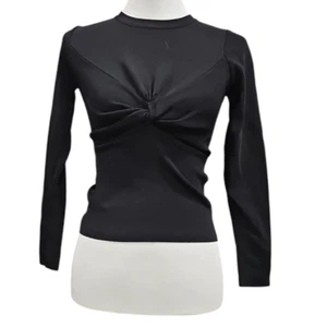 Zara Womens Small Long Sleeve Black Front Twist Top Stretch - Picture 1 of 2