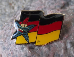 1992 Olympic Games Albertville France Magique Star Mascot German Flag Pin Badge - Picture 1 of 2
