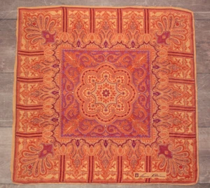 Vintage 60er 70er orange, rot & lila Anne Klein Paisley Mandala Schal handgerollt - Bild 1 von 12