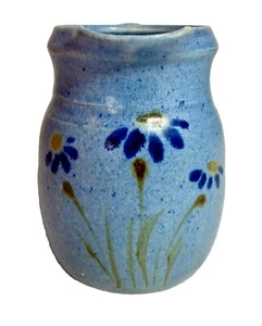 Vintage Studio Kunst Keramik Topf Krug Milchkännchen blaue Blumen 5" Steinzeug glasiert - Bild 1 von 11