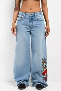 Ed Hardy Heart Dagger Love Wide Leg Loose Fit Retro Light Jeans Size 30 NWT - Picture 1 of 14