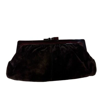 Cartera sin asas Hutzler's Baltimore de gamuza negra con marco de baquelita hecha en Italia Foto 1 de 4