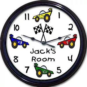 Race Car Custom Personalized Wall Clock Child Transportation NASCAR Bedroom New - Picture 1 of 2