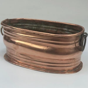 Vintage French Handcrafted Small Copper Pot Planter With Metal Ring Handles - Picture 1 of 17
