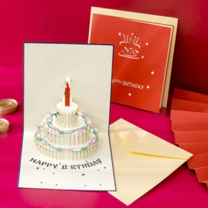 100x Handmade 3D Popup Happy Birthday Cake Cards Pop Out Card With Envelope - Picture 1 of 9