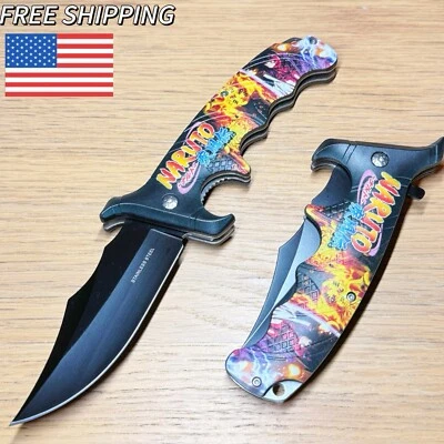 Faca de bolso dobrável 9" Naruto JP desenho animado preta tática assistida por mola EDC - Imagem 1 de 4