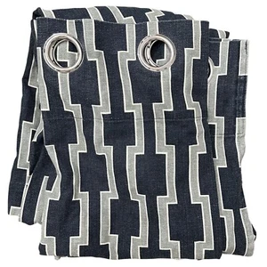 West Elm Wallpaper Print Window Curtain Panel Grommet Linen Cotton Blue 48"x 96" - Picture 1 of 4