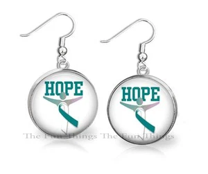 Teal Ribbon Hope Cervical Cancer Awareness Support Dangle Fashion Earrings 20mm - Picture 1 of 1