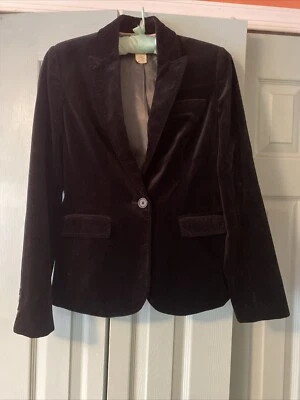 J. Chaqueta blazer de terciopelo negro manga larga Crew para mujer talla 2 Foto 1 de 4