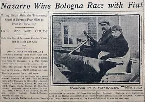 1908 Newspaper Page - Felice Nazarro Wins Florio Cup Automobile Race in Bologna - Picture 1 of 2