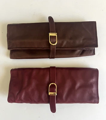 皮革收纳袋红色棕色扣首饰卷袋 2 件装 — 第 1/4 张图片