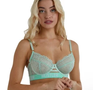 HUSTLER® Logo Lace Bra 42D Mint Green - Picture 1 of 10