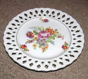 Vintage AIYO CHINA Reticulated Plate Hand Painted Floral Pattern Occupied Japan - Picture 1 of 3