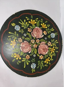 Tole Painted Flowers Wood Plaque Wall Hanging Floral Signed 12” Round Vintage 92 - Picture 1 of 11