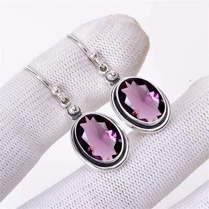 Purple Amethyst Gemstone 925 Sterling Silver Jewelry Earring, Wedding Gift - Picture 1 of 4