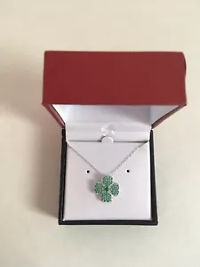 COLLANA CIONDOLO SHAMROCK con ZIRCONI CUBICI VERDI IN ARGENTO STERLING (NUOVA) - Foto 1 di 9
