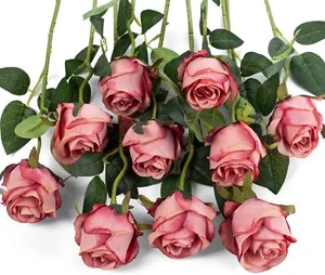 10Pcs Artificial Rose Flowers Long Stem Fake Silk Roses for DIY Wedding Bouquet - Picture 1 of 2