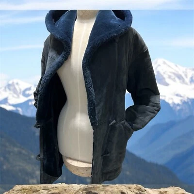 J.Gallery Navy Pie Suede & Faux Sherpa Coat SZ S  Penny Lane Style 90s/Y2K - Image 1 of 4