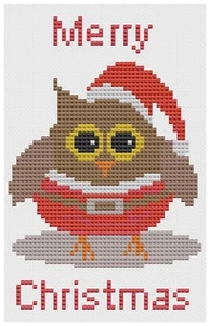 Owl Santa Christmas Cross Stitch Card Kit or Pattern - by Florashell - Picture 1 of 1