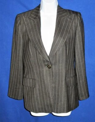 Chaqueta Blazer ARMANI COLLEZIONI Mezcla Lana Gris Carbón Rayas Damas Talla 8 Foto 1 de 3