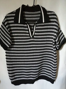 Mens Knit Black White Polo Shirt Size S - Picture 1 of 3