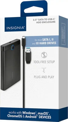 Insignia 2.5" SATA to USB-C HDD Enclosure - Black NS-PC25HDE - In Box - VG - Image 1 of 4